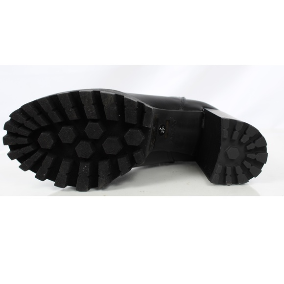 Black Round Toe Lug Platform Knit Panel Block Heel - Picture 5 of 7